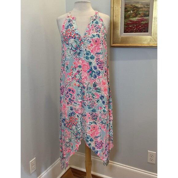 Lilly Pulitzer Monica Beach Dress Serene‎ Blue Gypsea Floral Size S NWT $158 - Picture 2 of 11